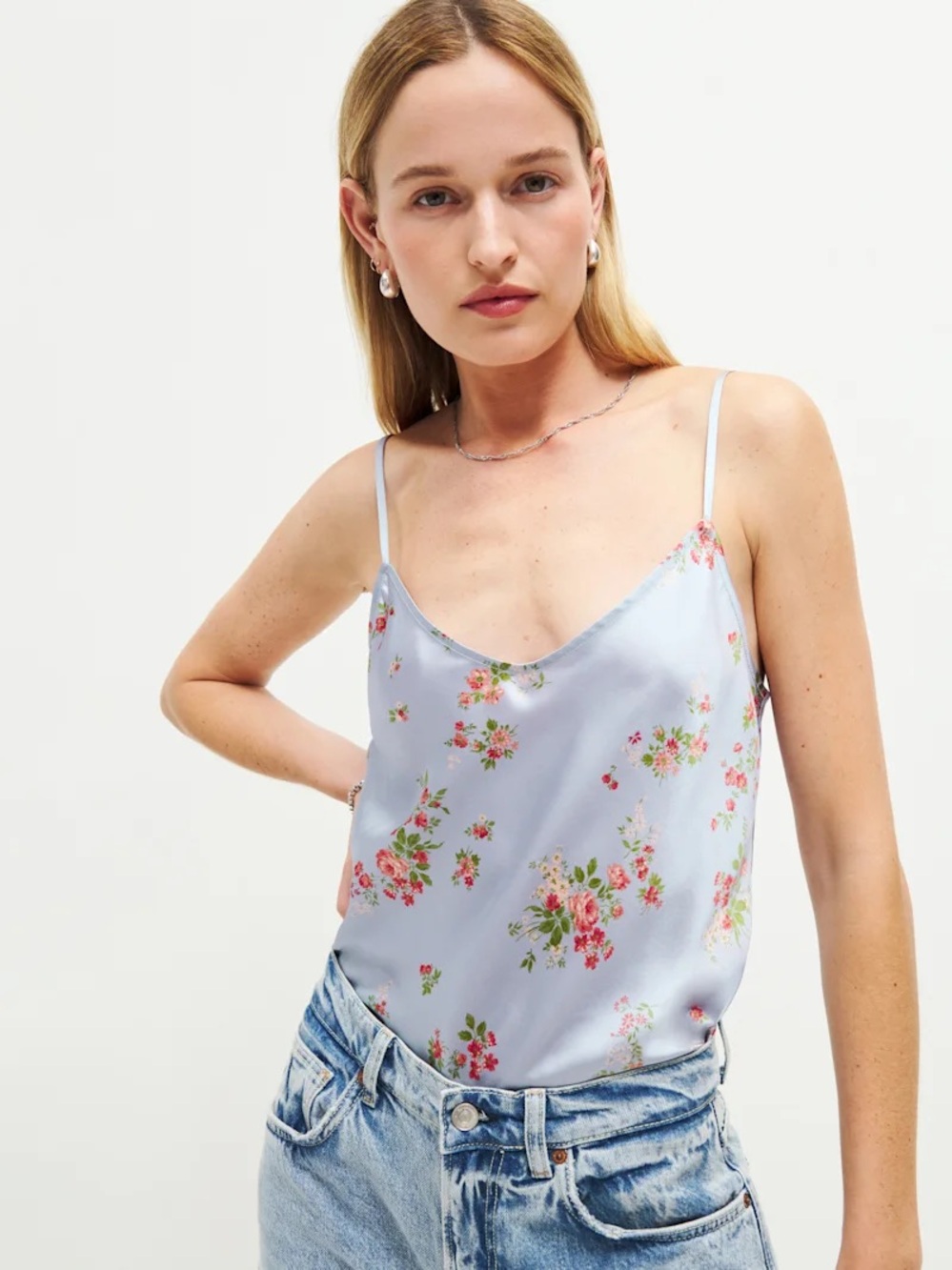 Reformation Sofia Silk Top - Floral Satin Cami Top in Lavender